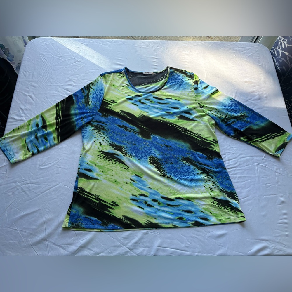 Alfred Dunner Blue and Green Patterned Top